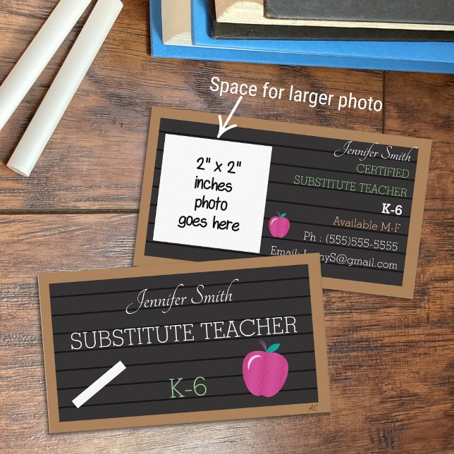 Sub Teacher Letter Board Big Photo Business Cards (Creator Uploaded)