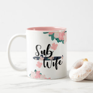 sub wife floral navy submariner Two-Tone coffee mug