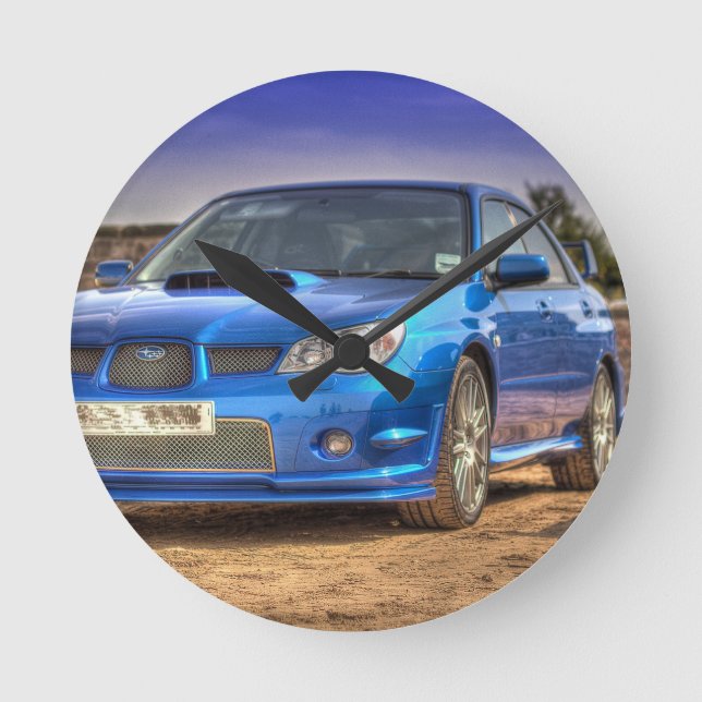 Subaru Impreza STi "Hawkeye" in Blue Round Clock (Front)