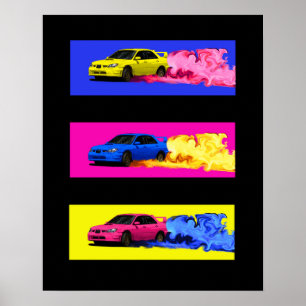 Subaru STi Drift in Colour Poster