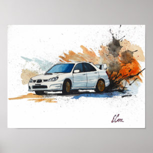 Subaru STi Drift Watercolor Painting Poster