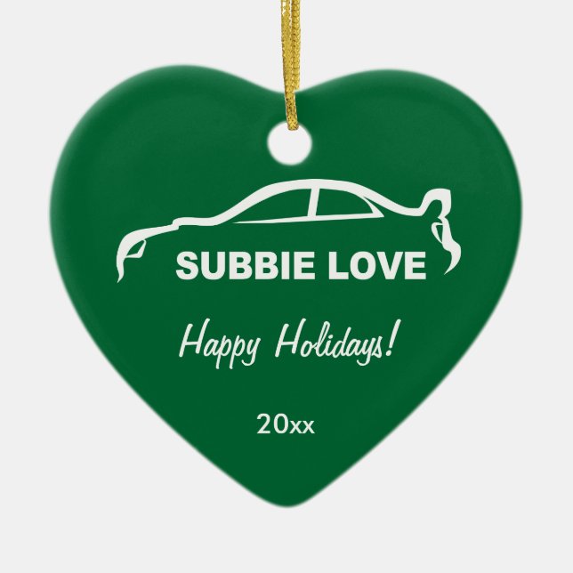 Subbie Love White Silhouette Logo Ceramic Tree Decoration (Front)