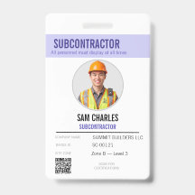 Subcontractor Site Contractor Photo ID Badge
