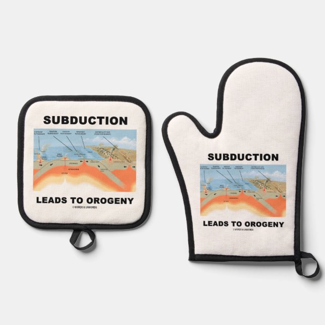 Subduction Leads To Orogeny Plate Tectonics Humour Oven Mitt & Pot Holder Set (Front)