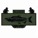 Subdued Alaska Combat Fisherman Badge Photo Sculpture Magnet<br><div class="desc">Based on a common military award the Combat Fisherman Badge commemorates surviving combat fishing in Alaska. A black line-drawing, "subdued" version of the full-colour Combat Fisherman Badge. It features a Sockeye Salmon over a conifer branch wreath. Text reading "ALASKA" is located at the top of the image. Salmon fishing is...</div>