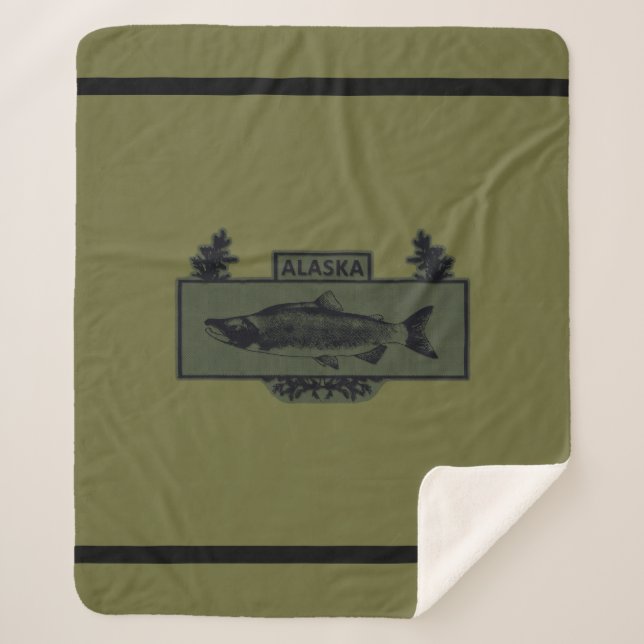 Subdued Alaska Combat Fisherman Badge Sherpa Blanket (Front)