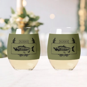 Subdued Alaska Combat Fisherman Badge Stemless Wine Glass