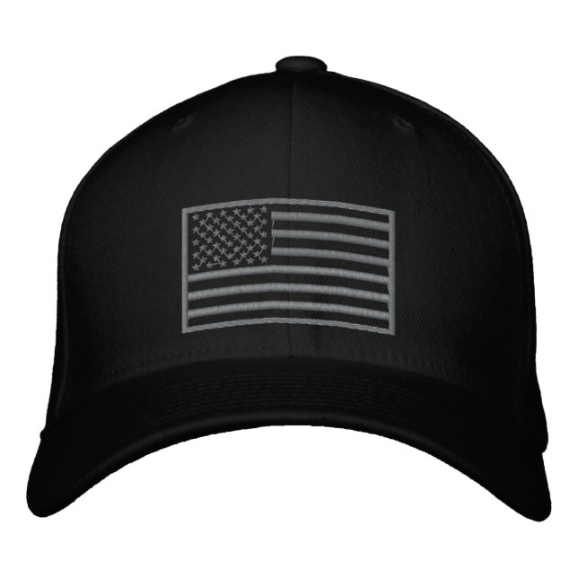 Subdued Colours U.S. Flag Embroidered Hat (Black) (Front)