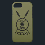 Subdued Maccabee Shield And Spears iPhone 8/7 Case<br><div class="desc">A black military "subdued" style depiction of a Maccabee&#39;s shield and two spears. The shield is adorned by a lion and text reading "Yisrael" (Israel) in the Paleo-Hebrew alphabet. Hebrew text reading "Maccabee" also appears. The Maccabees were Jewish rebels who freed Judea from the yoke of the Seleucid Empire. Chanukkah...</div>