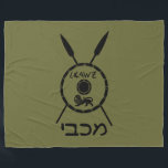 Subdued Maccabee Shield And Spears Fleece Blanket<br><div class="desc">A black military "subdued" style depiction of a Maccabee's shield and two spears. The shield is adorned by a lion and text reading "Yisrael" (Israel) in the Paleo-Hebrew alphabet. Hebrew text reading "Maccabee" also appears. The Maccabees were Jewish rebels who freed Judea from the yoke of the Seleucid Empire. Chanukkah...</div>