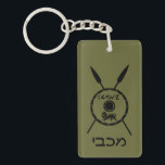 Subdued Maccabee Shield And Spears Key Ring<br><div class="desc">A black military "subdued" style depiction of a Maccabee's shield and two spears. The shield is adorned by a lion and text reading "Yisrael" (Israel) in the Paleo-Hebrew alphabet. Hebrew text reading "Maccabee" also appears. The Maccabees were Jewish rebels who freed Judea from the yoke of the Seleucid Empire. Chanukkah...</div>