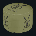 Subdued Maccabee Shield And Spears Pouf<br><div class="desc">A black military "subdued" style depiction of a Maccabee's shield and two spears. The shield is adorned by a lion and text reading "Yisrael" (Israel) in the Paleo-Hebrew alphabet. Add your own additional text. The Maccabees were Jewish rebels who freed Judea from the yoke of the Seleucid Empire. Chanukkah is...</div>