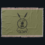Subdued Maccabee Shield And Spears Throw Blanket<br><div class="desc">A black military "subdued" style depiction of a Maccabee's shield and two spears. The shield is adorned by a lion and text reading "Yisrael" (Israel) in the Paleo-Hebrew alphabet. Hebrew text reading "Maccabee" also appears. The Maccabees were Jewish rebels who freed Judea from the yoke of the Seleucid Empire. Chanukkah...</div>