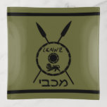 Subdued Maccabee Shield And Spears Trinket Trays<br><div class="desc">A black military "subdued" style depiction of a Maccabee's shield and two spears. The shield is adorned by a lion and text reading "Yisrael" (Israel) in the Paleo-Hebrew alphabet. Modern Hebrew text reading "Maccabee" also appears. The Maccabees were Jewish rebels who freed Judea from the yoke of the Seleucid Empire....</div>