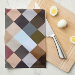 Subdued Pastel Colours Squares Mosaic Pattern Tea Towel