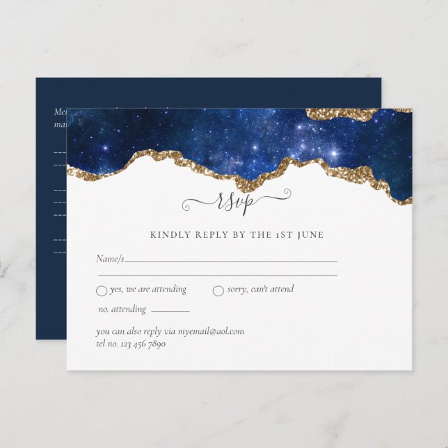 Sublime Agate Blue Gold WEDDING SUITE Postcard (Front/Back)