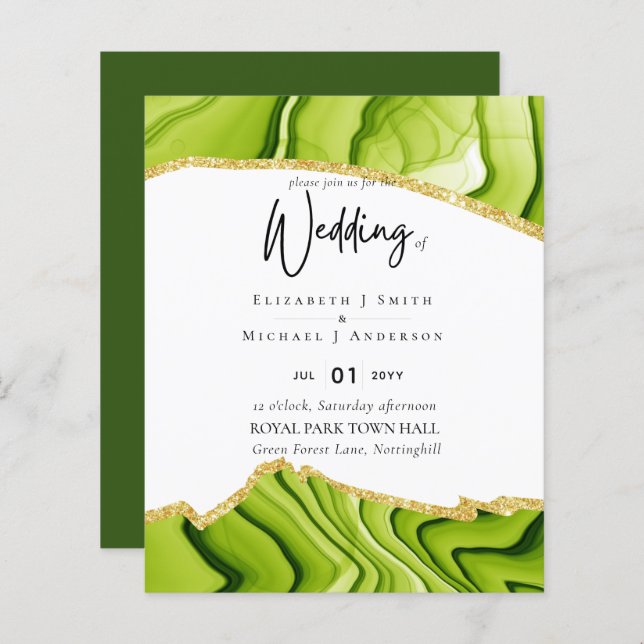 Sublime AGATE gold Glitter Wedding INVITES BUDGET (Front/Back)