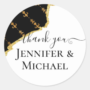 Sublime Black Gold Fleur De Lys Wedding Classic Round Sticker