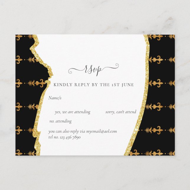 Sublime Black Gold Fleur De Lys Wedding Postcard (Front)
