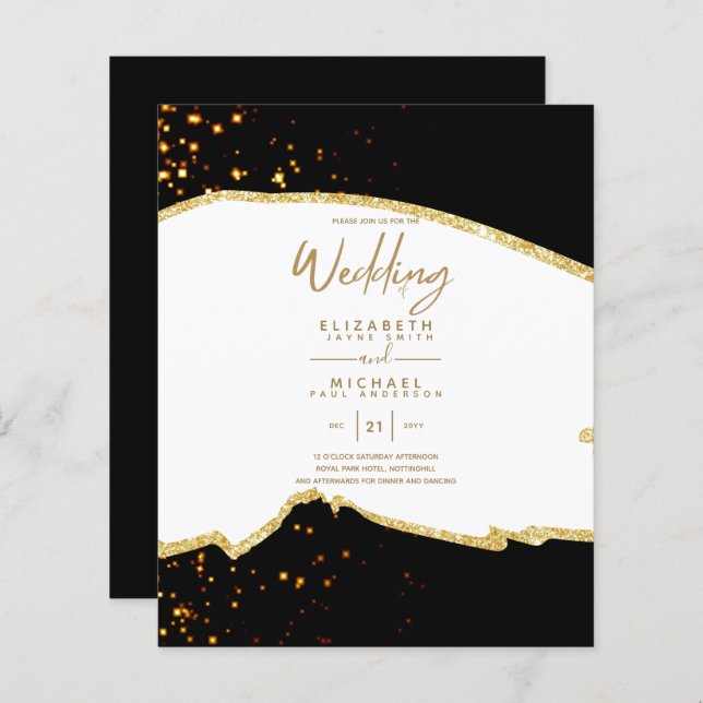 Sublime Black Gold White Wedding Invitations (Front/Back)