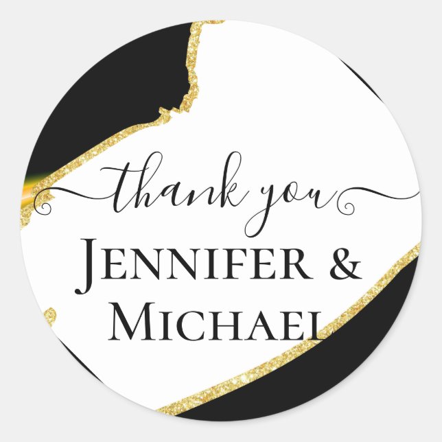 Sublime Black White Gold Wedding Classic Round Sticker (Front)