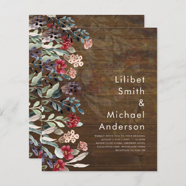 Sublime Burgundy Blue Wildflowers Wedding Elegant (Front/Back)