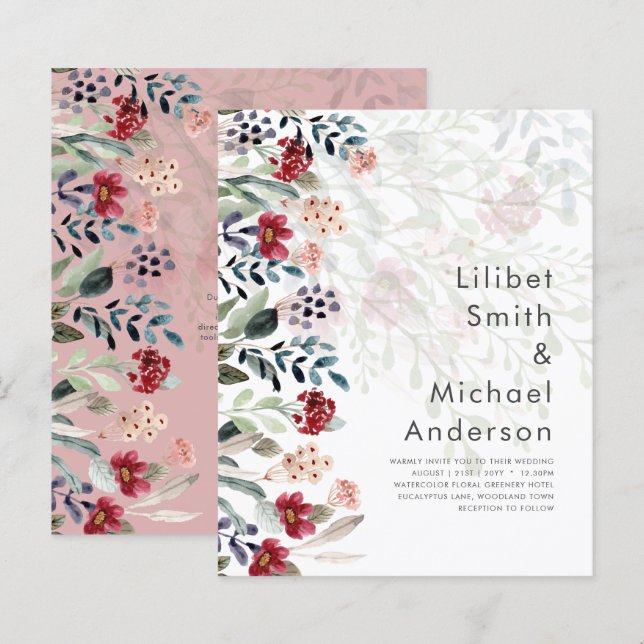 Sublime Burgundy Blue Wildflowers Wedding Elegant (Front/Back)