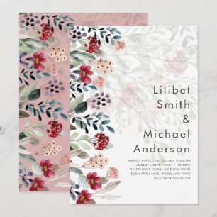 Sublime Burgundy Blue Wildflowers Wedding Elegant Invitation