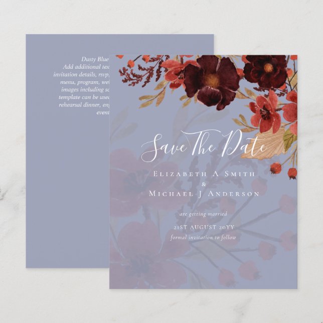Sublime Burgundy Floral Wedding SAVE DATES Budget (Front/Back)