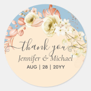 Sublime Dusty Blue Peach Wedding Classic Round Sticker