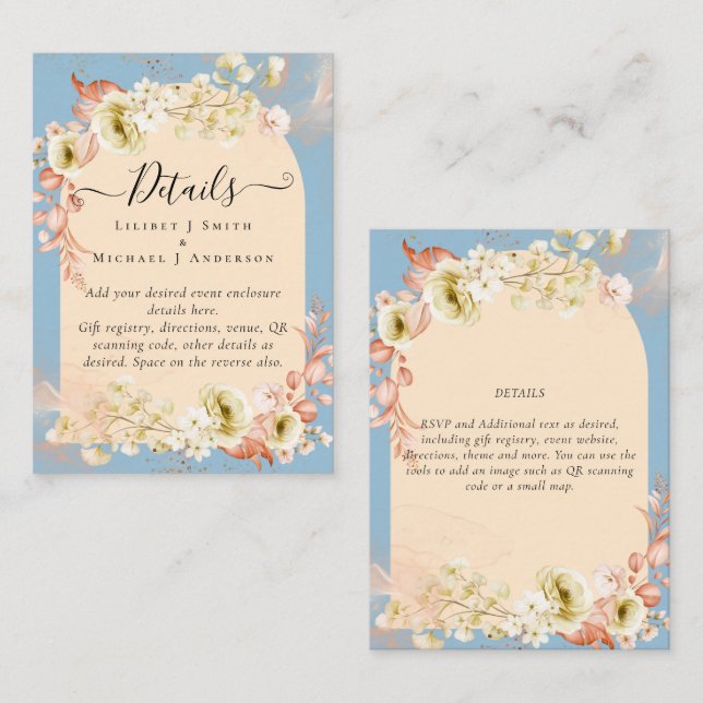 Sublime Dusty Blue Peach Wedding Enclosure Card (Front/Back)