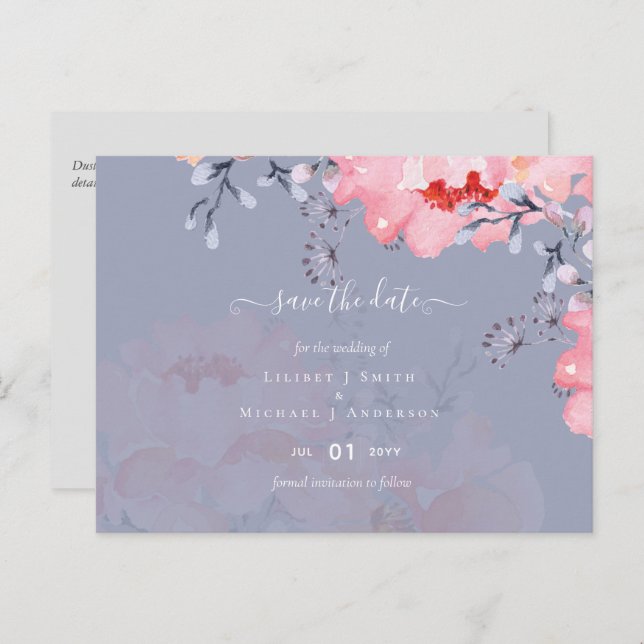 Sublime  Dusty Blue Pink Blossom Wedding Suite Postcard (Front/Back)