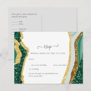 Sublime Emerald Green Gold Agate Wedding Postcard