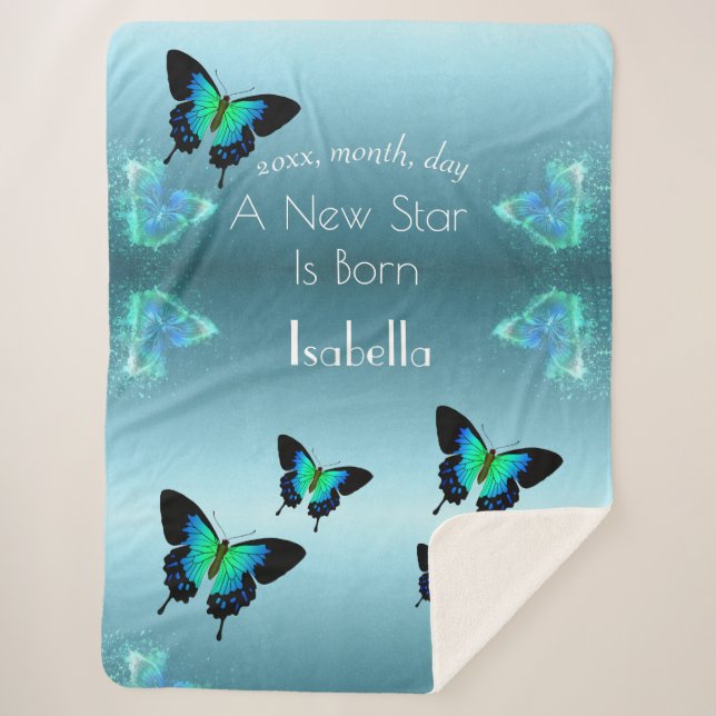 Sublime Gorgeous Aqua Turquoise Butterflies Sherpa Sherpa Blanket (Front)