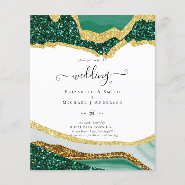 Sublime Green Gold Agate Glitter Wedding Flyer (Front)