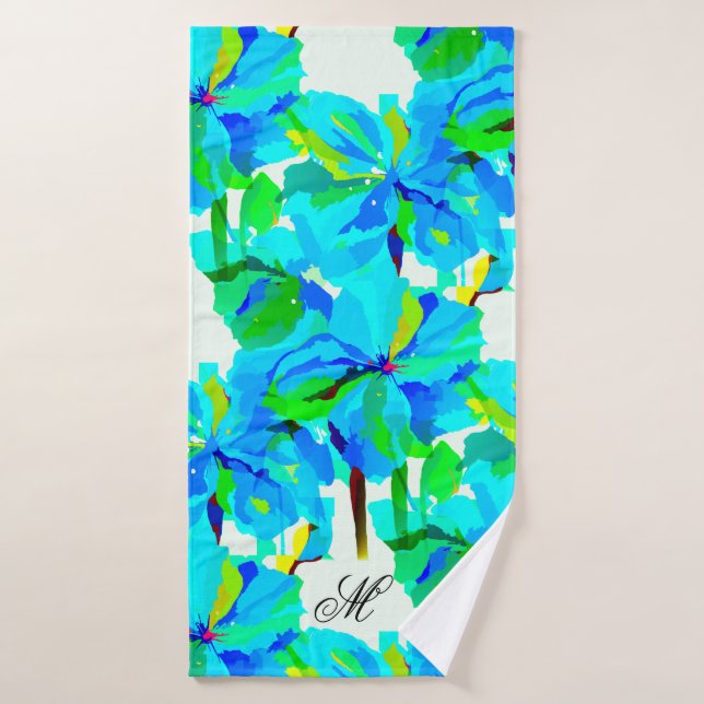 Sublime Himalayan Poppy Aqua Green Floral Pattern Bath Towel (Bath Towel)