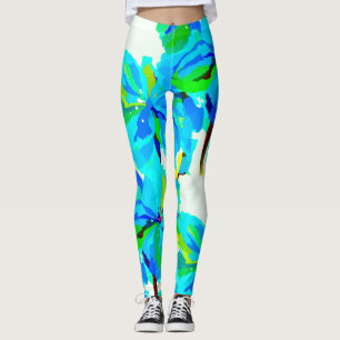 Sublime Himalayan Poppy Aqua Green Floral Pattern Leggings