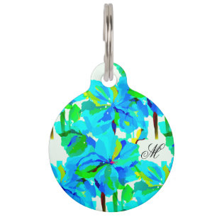 Sublime Himalayan Poppy Aqua Green Floral Pattern Pet Tag