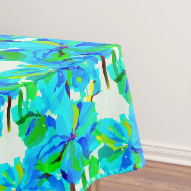 Sublime Himalayan Poppy Aqua Green Floral Pattern Tablecloth (In Situ)