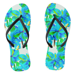 Sublime Himalayan Poppy Aqua Green Floral Pattern Thongs