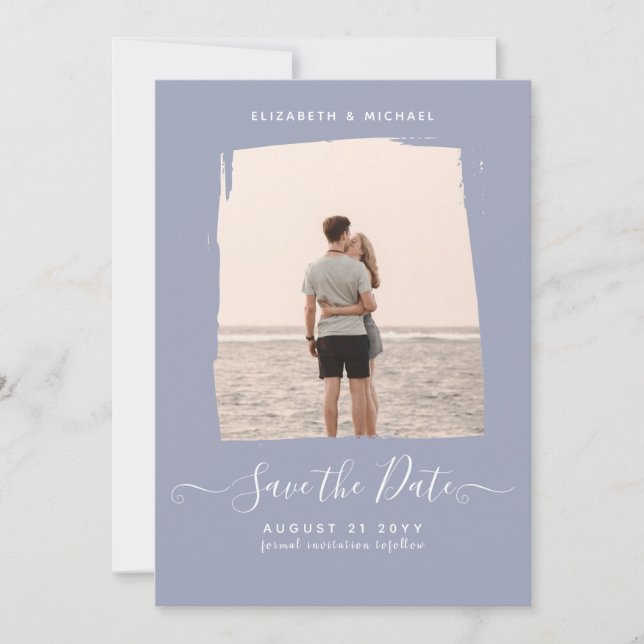 Sublime Minimalist PHOTO Save The Date Dusty Blue  Invitation (Front)