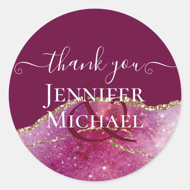 Sublime Pink AGATE Gold Glitter Wedding Chic Classic Round Sticker (Front)