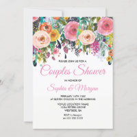Sublime Pink Floral Colourful Couples Shower Invit