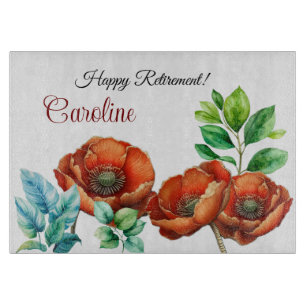 Sublime Watercolor Red Poppies Happy Retirement Cutting Board