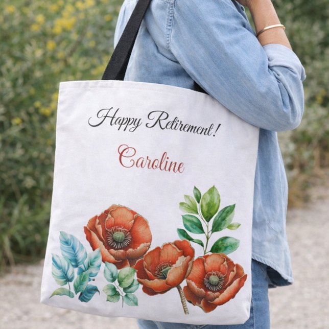 Sublime Watercolor Red Poppies Happy Retirement Tote Bag (Creator Uploaded)