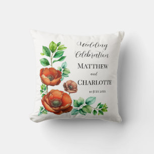 Sublime Watercolor Red Poppies in Vintage Style Cushion