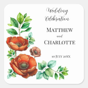 Sublime Watercolor Red Poppies in Vintage Style Square Sticker