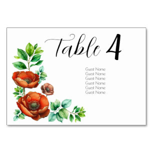 Sublime Watercolor Red Poppies in Vintage Style Table Number