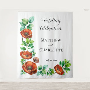 Sublime Watercolor Red Poppies in Vintage Style Tapestry