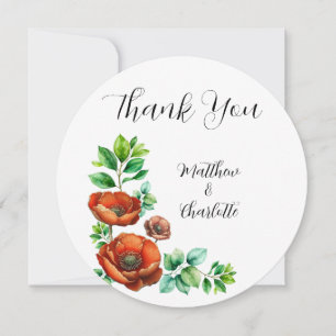 Sublime Watercolor Red Poppies in Vintage Style Thank You Card